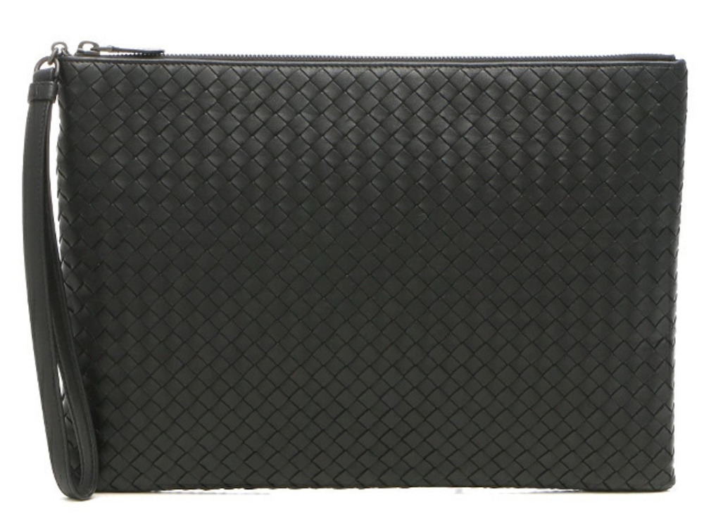 BOTTEGA VENETA Clutch Bag Shoulder Black Intrecciato Calfskin